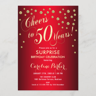 Invitación Surprise 50th Birthday Party - Red Gold