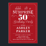 Invitación Surprise 50th Birthday Party - Red White<br><div class="desc">Sorpresa 50.ª Invitación de fiesta de cumpleaños. Sencillo diseño elegante en rojo oscuro y blanco. Presenta una fuente de script elegante. Celebración sorpresa de cumpleaños para hombre o mujer. ¡Se puede personalizar en cualquier edad!</div>