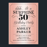Invitación Surprise 50th Birthday Party - Rosa Gold<br><div class="desc">Sorpresa 50.ª Invitación de fiesta de cumpleaños. Diseño sencillo y elegante en oro y negro rosa. Con un patrón de Relieve metalizado de oro falso rosa y un tipo de letra de guión elegante. Celebración sorpresa de cumpleaños para hombre o mujer. ¡Se puede personalizar en cualquier edad!</div>