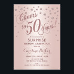 Invitación Surprise 50th Birthday Party - Rosa Gold<br><div class="desc">Sorpresa 50 cumpleaños Invitación a fiesta Elegante diseño con falso oro rosa purpurina. Presenta el tipo de letra del guión y el perfil. ¡Salud a 50 años! Mándame un mensaje si necesitas una edad personalizado.</div>