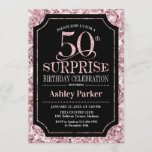 Invitación Surprise 50th Birthday Party - Rosa Gold Black<br><div class="desc">Sorpresa 50.ª Invitación a la celebración de cumpleaños. Elegante diseño elegante en negro y rosa purpurina falso patrón oro. Presenta una fuente de script elegante. Mándame un mensaje si necesitas más personalización.</div>