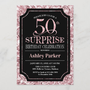 Invitación Surprise 50th Birthday Party - Rosa Gold Black
