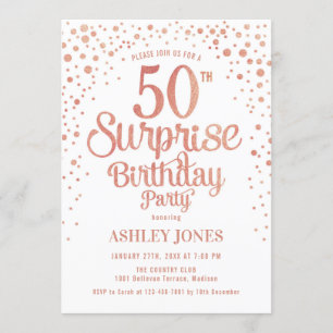 Invitación Surprise 50th Birthday Party - Rosa Gold & White
