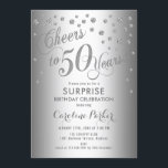 Invitación Surprise 50th Birthday Party - Silver<br><div class="desc">Sorpresa 50 cumpleaños Invitación a fiesta Elegante diseño con falsa plata purpurina. Presenta el tipo de letra del guión y el perfil. ¡Salud a 50 años! Mándame un mensaje si necesitas una edad personalizado.</div>