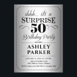 Invitación Surprise 50th Birthday Party - Silver<br><div class="desc">Sorpresa 50.ª Invitación de fiesta de cumpleaños. Diseño sencillo y elegante en plata y negro. Con un patrón de Relieve metalizado plateado falso y un tipo de letra de guión elegante. Celebración sorpresa de cumpleaños para hombre o mujer. ¡Se puede personalizar en cualquier edad!</div>
