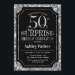 Invitación Surprise 50th Birthday Party - Silver Black<br><div class="desc">Sorpresa 50.ª Invitación a la celebración de cumpleaños. Elegante diseño elegante en negro y falso purpurina plateado. Presenta una fuente de script elegante. Mándame un mensaje si necesitas más personalización.</div>