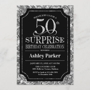 Invitación Surprise 50th Birthday Party - Silver Black