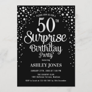 Invitación Surprise 50th Birthday Party - Silver & Black