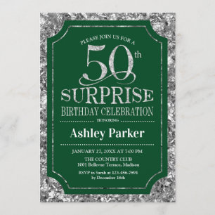 Invitación Surprise 50th Birthday Party - Silver Green