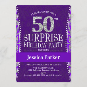 Invitación Surprise 50th Birthday Party - Silver Purple