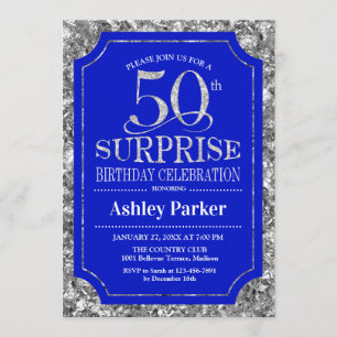 Invitación Surprise 50th Birthday Party - Silver Royal Blue