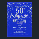 Invitación Surprise 50th Birthday Party - Silver & Royal Blue<br><div class="desc">Sorpresa 50.ª Invitación de fiesta de cumpleaños. Elegante diseño en azul real y purpurina falso plateado. Presenta un diseño elegante de tipo de letra y letra de guión. Mándame un mensaje si necesitas edad personalizado.</div>
