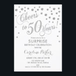 Invitación Surprise 50th Birthday Party - Silver White<br><div class="desc">Sorpresa 50 cumpleaños Invitación a fiesta Elegante diseño con finas plata purpurina y blanco. Presenta el tipo de letra del guión y el perfil. ¡Salud a 50 años! Mándame un mensaje si necesitas una edad personalizado.</div>