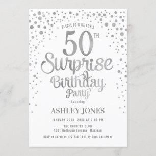 Invitación Surprise 50th Birthday Party - Silver y White