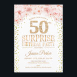 Invitación Surprise 50th Birthday Party - White Gold Pink<br><div class="desc">Sorpresa 50.ª Invitación de fiesta de cumpleaños. Elegante diseño en falso oro purpurina,  blanco y rosa. Incluye confetti,  letra de guión y flores color de agua rosa rubor. Mándame un mensaje si necesitas más personalización.</div>