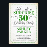 Invitación Surprise 50th Birthday Party - White Green<br><div class="desc">Sorpresa 50.ª Invitación de fiesta de cumpleaños. Sencillo diseño elegante en blanco,  verde y negro. Presenta una fuente de script elegante. Celebración sorpresa de cumpleaños para hombre o mujer. ¡Se puede personalizar en cualquier edad!</div>