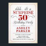 Invitación Surprise 50th Birthday Party - White Red Black<br><div class="desc">Sorpresa 50.ª Invitación de fiesta de cumpleaños. Sencillo diseño elegante en blanco,  rojo y negro. Presenta una fuente de script elegante. Celebración sorpresa de cumpleaños para hombre o mujer. ¡Se puede personalizar en cualquier edad!</div>