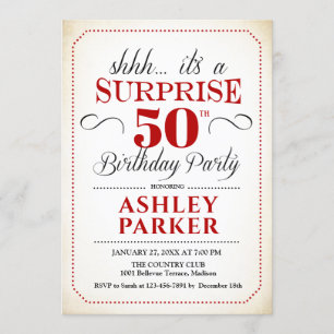 Invitación Surprise 50th Birthday Party - White Red Black