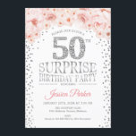 Invitación Surprise 50th Birthday Party - White Silver Pink<br><div class="desc">Sorpresa 50.ª Invitación de fiesta de cumpleaños. Elegante diseño en falso purpurina plateado,  blanco y rosa. Incluye confetti,  letra de guión y flores color de agua rosa rubor. Mándame un mensaje si necesitas más personalización.</div>