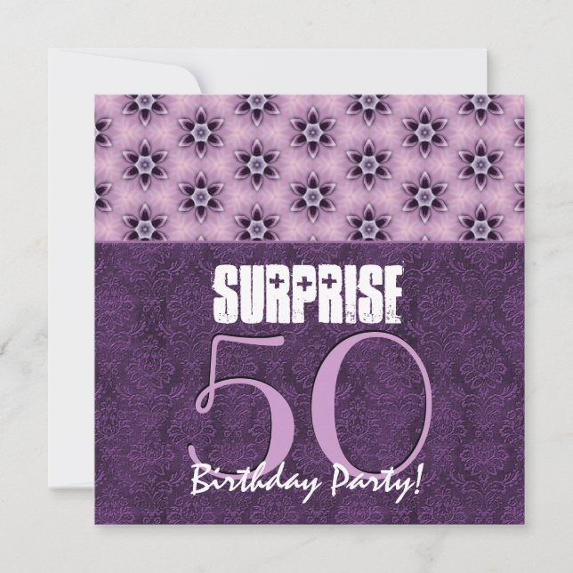 Invitación Surprise 50th Birthday Purple Floral Template V1 (Anverso)