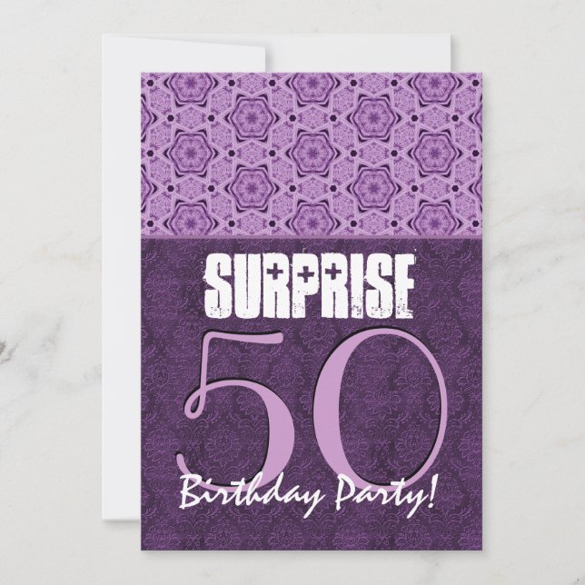Invitación Surprise 50th Birthday Purple LaceTemplate 01 (Anverso)