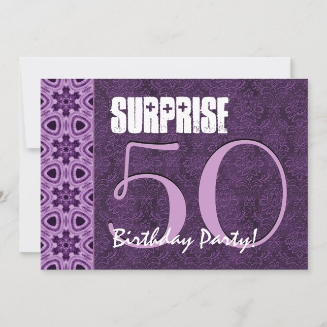 Invitación Surprise 50th Birthday Purple LaceTemplate 01 (Anverso)