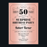 Invitación Surprise 50th Birthday - Rosa Gold Black<br><div class="desc">Sorpresa Invitación a los 50 Años. Diseño retro en falso rosa de Relieve metalizado dorado y negro. ¡Salud a 50 años! También se puede personalizar en cualquier año.</div>
