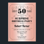 Invitación Surprise 50th Birthday - Rosa Gold Black<br><div class="desc">Sorpresa Invitación a los 50 Años. Diseño retro en falso rosa de Relieve metalizado dorado y negro. ¡Salud a 50 años! También se puede personalizar en cualquier año.</div>