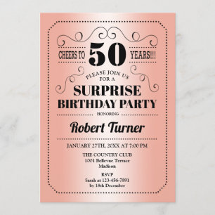 Invitación Surprise 50th Birthday - Rosa Gold Black