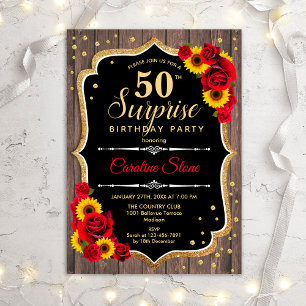 Invitación Surprise 50th Birthday - Rústicos Sunflowers