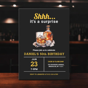Invitación Surprise 50th Whiskey Bourbon Birthday Party