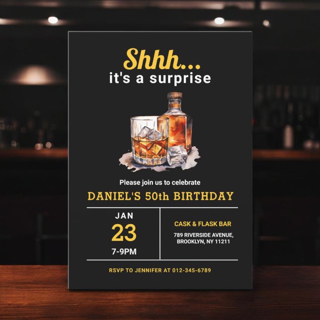 Invitación Surprise 50th Whiskey Bourbon Birthday Party (Subido por el creador)