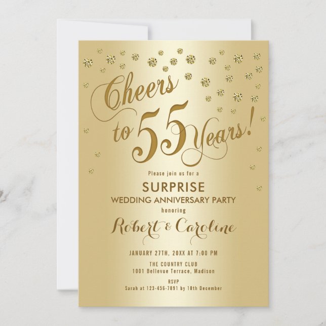 Invitación Surprise 55th Aniversario Boda - Oro (Anverso)