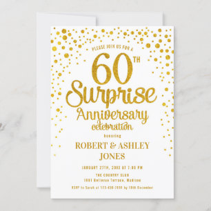 Invitación Surprise 60th Aniversario Boda - Oro y Blanco