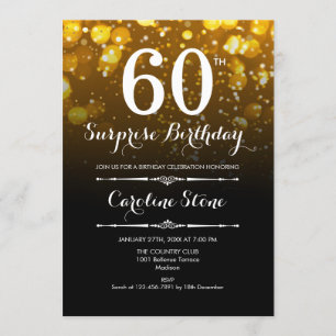 Invitación Surprise 60th Birthday - Black Gold White