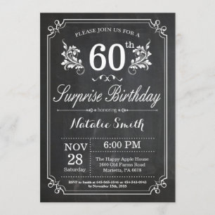 Invitación Surprise 60th Birthday Invitation Chalkboard
