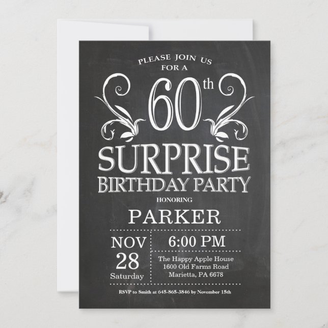Invitación Surprise 60th Birthday Invitation Chalkboard (Anverso)