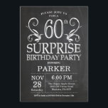 Invitación Surprise 60th Birthday Invitation Chalkboard<br><div class="desc">Surprise 60th Birthday Invitation Chalkboard Background. 15.º 16.18.20.21.30.40.50.60.70.80.90.100,  Cualquier edad. Cumpleaños de adultos. Fiesta de cumpleaños masculino. Para una mayor personalización,  haga clic en el botón "Personalizar" y utilice nuestra herramienta de diseño para modificar esta plantilla.</div>