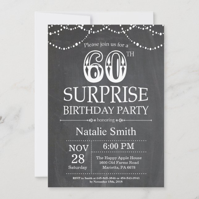 Invitación Surprise 60th Birthday Invitation Chalkboard (Anverso)