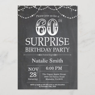 Invitación Surprise 60th Birthday Invitation Chalkboard