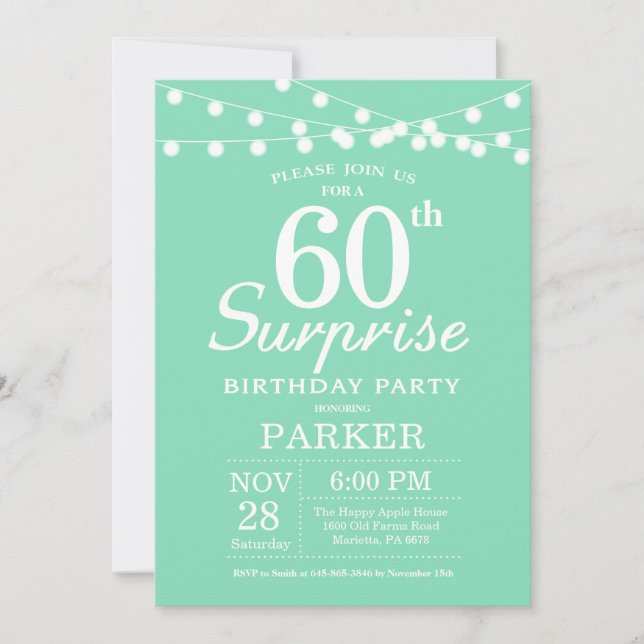 Invitación Surprise 60th Birthday Invitation Mint Green (Anverso)