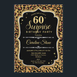 Invitación Surprise 60th Birthday - Leopard Black Gold<br><div class="desc">Sorpresa Invitación a los 60 Años. Diseño femenino en oro negro y falso purpurina. Presenta un patrón de cheetah de leopardo animal,  fuente de escritura y confeti. Perfecto para una elegante fiesta de cumpleaños. Se puede personalizar para mostrar cualquier edad. Mándame un mensaje si necesitas más personalización.</div>