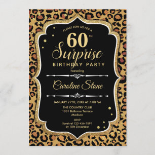 Invitación Surprise 60th Birthday - Leopard Black Gold
