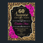 Invitación Surprise 60th Birthday - Leopard Black Gold Pink<br><div class="desc">Sorpresa Invitación a los 60 Años. Diseño negro femenino, rosa caliente y oro falso purpurina. Presenta un patrón de cheetah de leopardo animal, rosas de fuchsia, tipo de letra de guión y confeti. Perfecto para una elegante fiesta de cumpleaños. Se puede personalizar para mostrar cualquier edad. Mándame un mensaje si...</div>