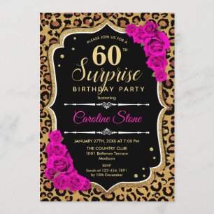 Invitación Surprise 60th Birthday - Leopard Black Gold Pink