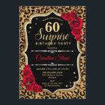Invitación Surprise 60th Birthday - Leopard Black Gold Red<br><div class="desc">Sorpresa Invitación a los 60 Años. Diseño rojo y negro femenino con oro falso purpurina. Presenta un patrón de cheetah de leopardo animal, rosas rojas, tipografía de guión y confeti. Perfecto para una elegante fiesta de cumpleaños. Se puede personalizar para mostrar cualquier edad. Mándame un mensaje si necesitas más personalización....</div>
