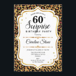Invitación Surprise 60th Birthday - Leopard Gold White<br><div class="desc">Sorpresa Invitación a los 60 Años. Diseño femenino con falso oro purpurina. Presenta papel de cheetah de leopardo animal,  letra de guión y confeti. Perfecto para una elegante fiesta de cumpleaños. Se puede personalizar para mostrar cualquier edad. Mándame un mensaje si necesitas más personalización.</div>