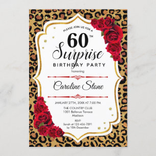 Invitación Surprise 60th Birthday - Leopard Gold White Red