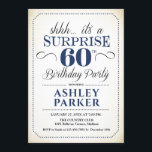 Invitación Surprise 60th Birthday Party<br><div class="desc">Sorpresa 60.ª Invitación a la fiesta de cumpleaños. Sencillo diseño elegante en blanco,  azul marino y negro. Presenta una fuente de script elegante. Celebración sorpresa de cumpleaños para hombre o mujer. ¡Se puede personalizar en cualquier edad!</div>