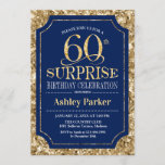 Invitación Surprise 60th Birthday Party<br><div class="desc">Invitación a la celebración de cumpleaños número 60. Elegante diseño elegante en tonos azul marino y purpurina. Presenta una fuente de script elegante. Mándame un mensaje si necesitas más personalización.</div>